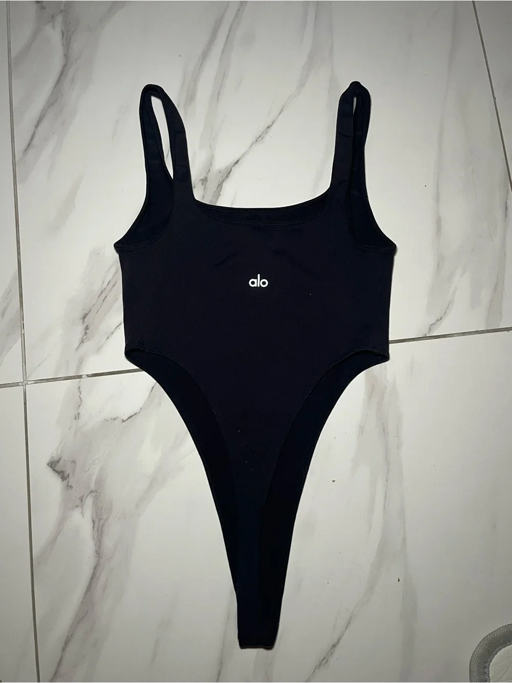 Alo Black High-Cut One-Piece Body Suit